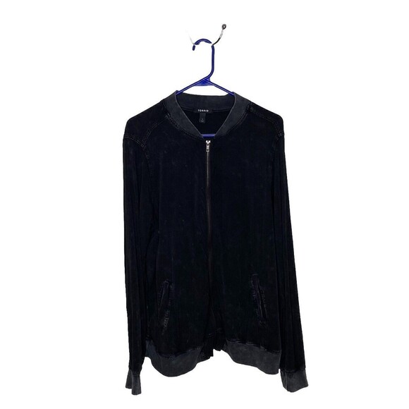 Torrid Black Grey Gray Full-Zip V Neck Lightweight Jacket Size 1 = 1X - Picture 1 of 7